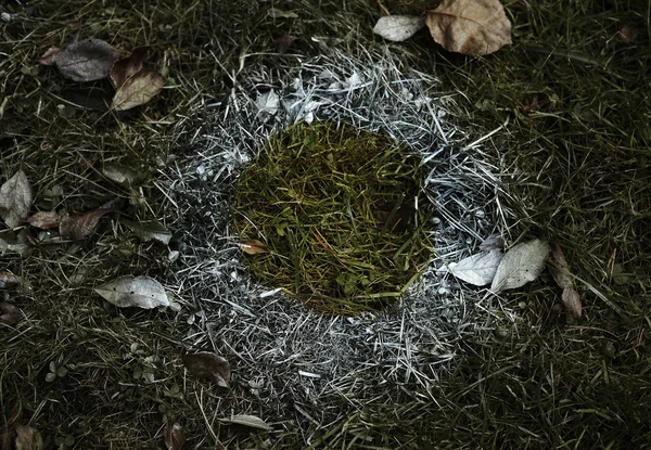 銀の抽象的な徴候と緑の草の背景 — ストック写真