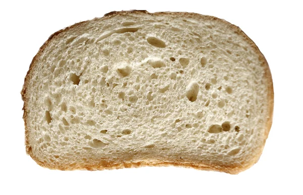 Μια απλή φέτα λευκού ψωμιού που απομονώνονται σε λευκό. — Φωτογραφία Αρχείου