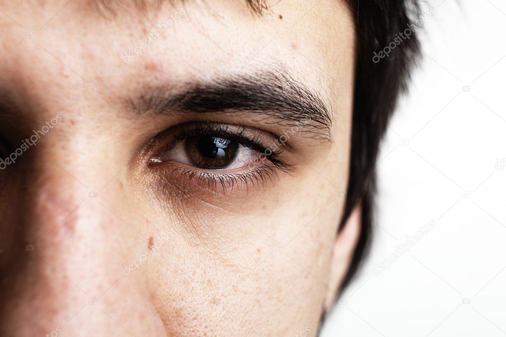 Macro shot of man's eye with visible blood vessels — Stock Photo ...