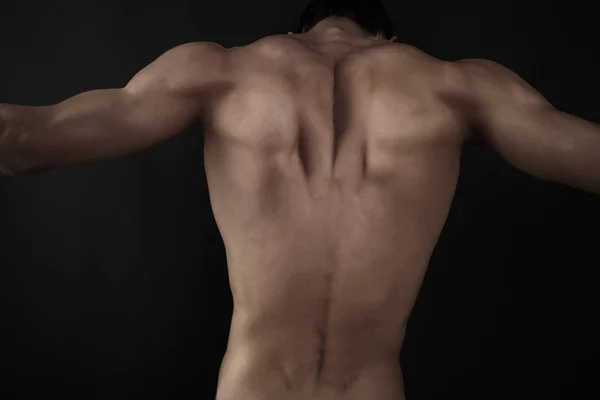 Imagen clave baja de espalda masculina muscular — Foto de Stock
