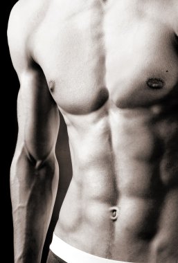 Ideal muscular & tanned male body. Close-up torso. clipart