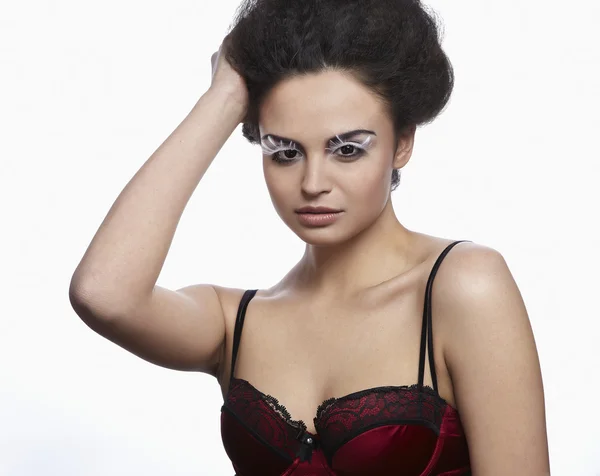 Young sexy model on red bra — Stock Photo, Image