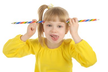 Little girl with colour pencils clipart