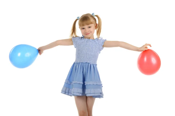Маленька Дівчинка Кольоровими Кульками Ізольована Білому — стокове фото