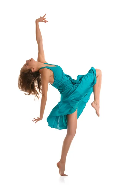 Güzel Bir Genç Kadın Beyaz Izole Dans — Stok fotoğraf