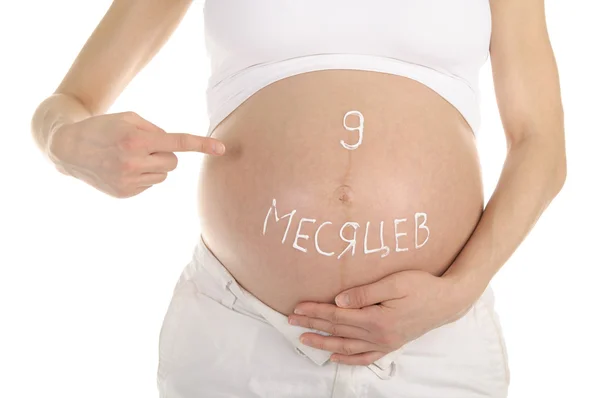 Estómagos Mujeres Embarazadas Con Inscripción —  Fotos de Stock