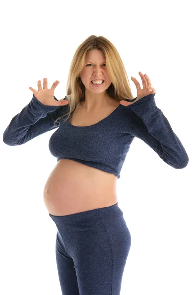 愤怒的怀孕女人在深色西装 — 图库照片