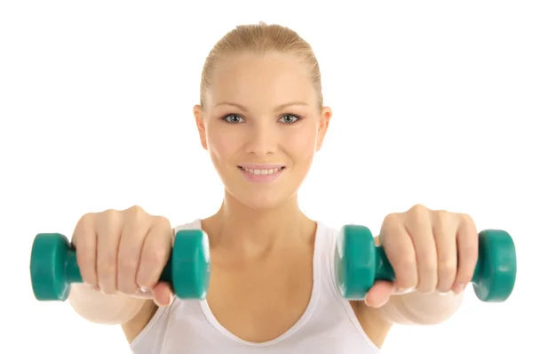 Vrouw die zich bezighouden met fitness halters — Stockfoto
