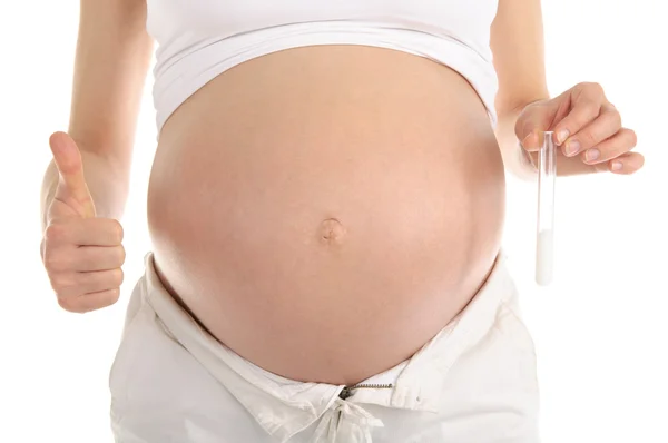 Donna incinta in possesso di una provetta con sperma — Foto Stock