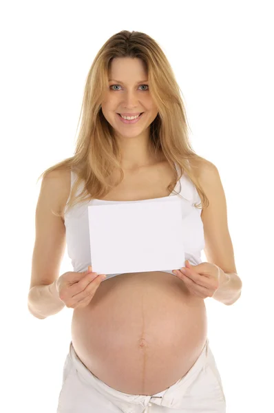 Gelukkig zwangere vrouw met een leeg formulier — Stockfoto