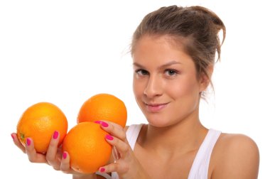 Beautiful smiling woman with oranges clipart
