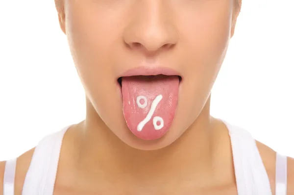 Women's language with the figure of "percentage" — Stock Photo, Image