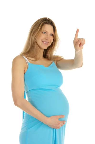 Беременная женщина выбирает практически — стоковое фото