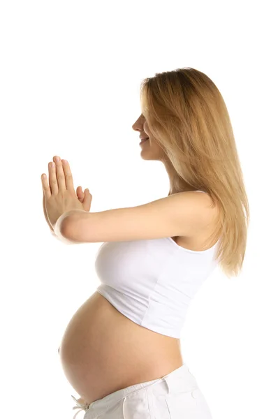 Mujer embarazada practicando yoga — Foto de Stock