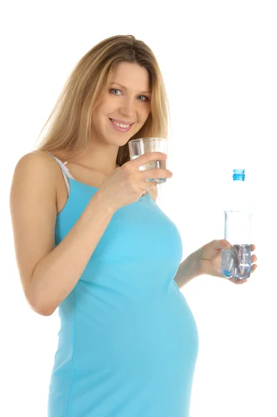 Pregnant woman drinks water — Stock Photo, Image