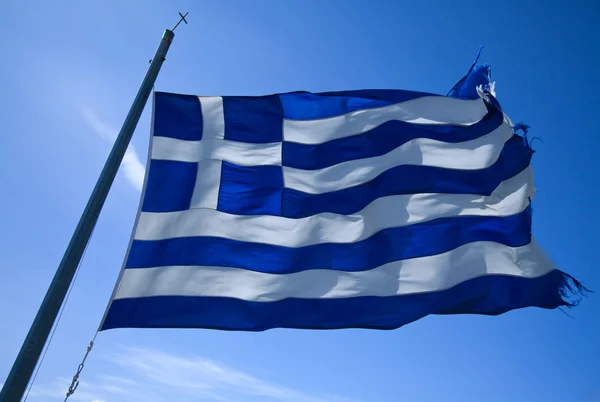 Greek flag in the wind — Stock Photo, Image