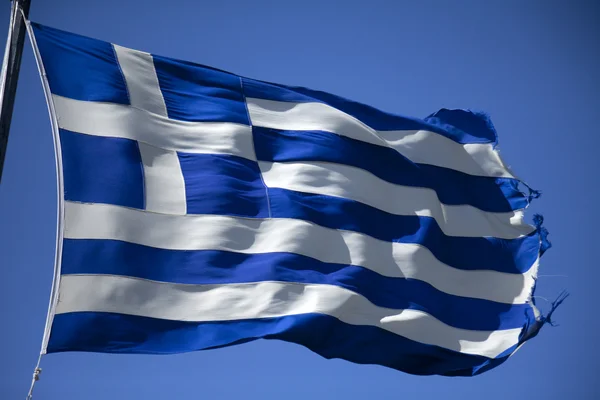 Greek flag in the wind — Stock Photo, Image