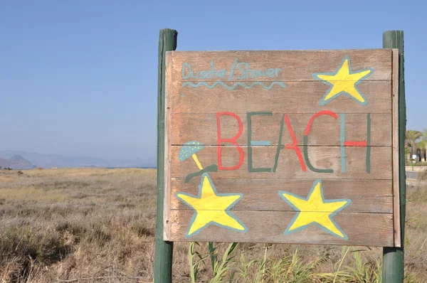 Stranden Träskylt Kos Island Grekland Blå Himmel Bakgrund — Stockfoto