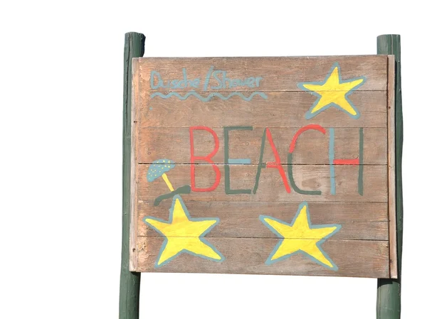白い背景に分離されたギリシャのビーチ木製看板 — ストック写真