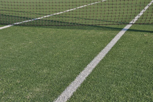 Белые Линии Открытом Теннисном Корте Искусственная Трава — стоковое фото