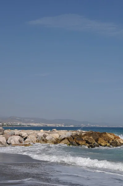 Schöner Strand Mit Steinpier Puerto Banus Marbella Spanien — Stockfoto