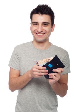 Man showing his wallet clipart