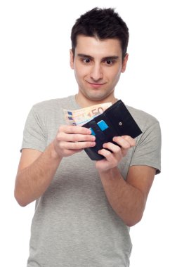 Man looking at wallet clipart