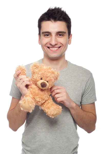Man holding teddy bear — Stock Photo, Image