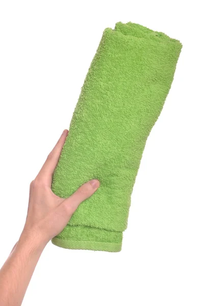 Rękę trzymając ręcznik plażowy — Zdjęcie stockowe
