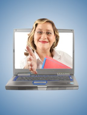 Woman computer handshake clipart