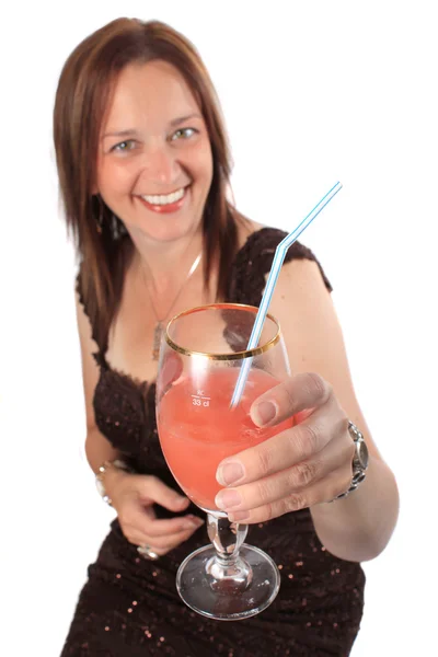 한 잔 건배를 제공 하는 예쁜 여자 — Stock Fotó