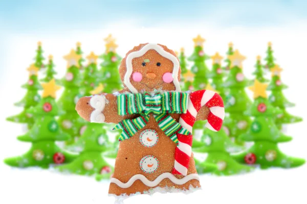 Noel ağaçları ve zencefilli kurabiye adam — Stok fotoğraf