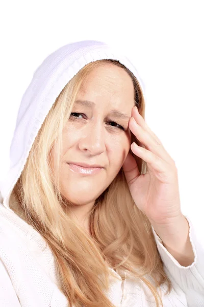 Kadın baş ağrısı ağrı ile — Stok fotoğraf