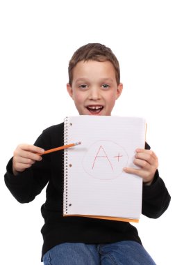 Boy with perfect school mark clipart
