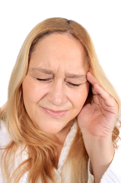 Gerilim baş ağrısı ağrı olan kadın — Stok fotoğraf