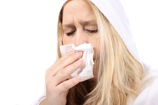 Woman with sniffles or sneezing — Stock Photo, Image