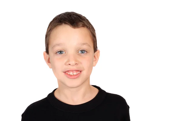 Mladý Usmívající Osmiletý Chlapec Portrét Bílém Pozadí — Stock fotografie