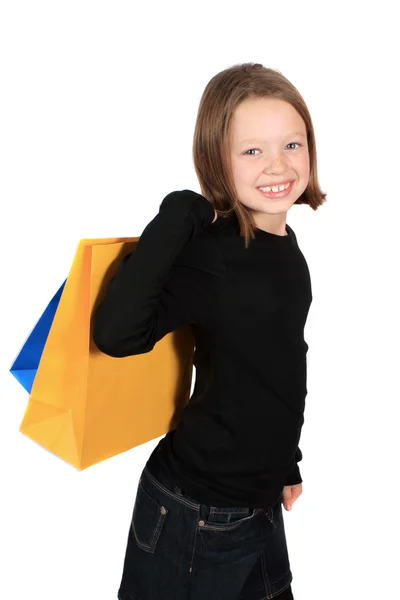 Csinos Lány Bevásárló Táskákkal — Stock Fotó