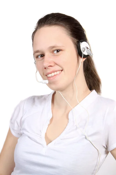 Attraktiva headset flicka — Stockfoto