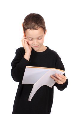 Young boy with homework clipart