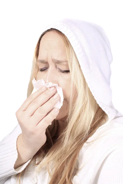 Woman with sniffles or allergies — Stock Photo, Image