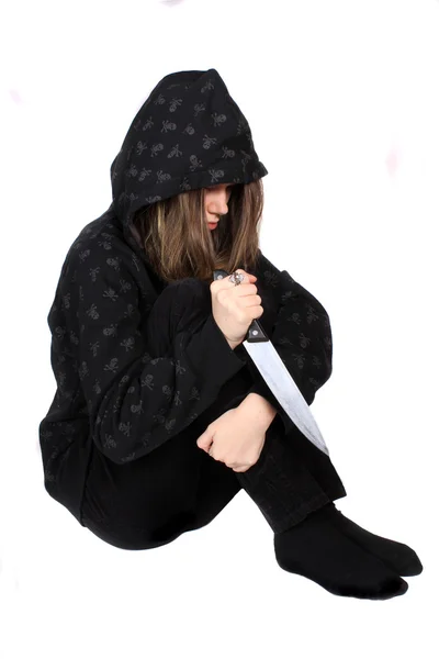 Problémové emo teen s nožem — Stock fotografie