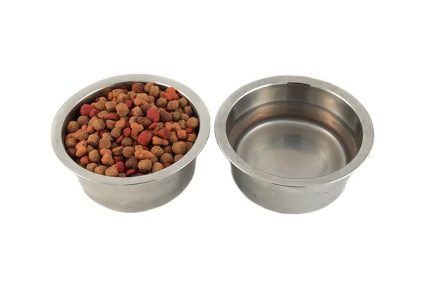 Bowls of dogfood and water — Stock Photo, Image
