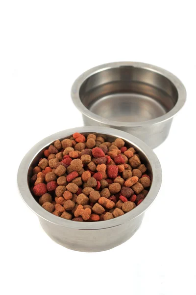 Bowls of dogfood and water — Stock Photo, Image