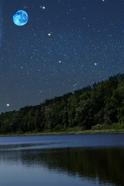 Lago madera noche luna —  Fotos de Stock