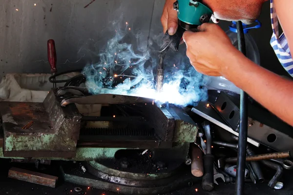 Worker welder handicraft process — Stock Photo, Image