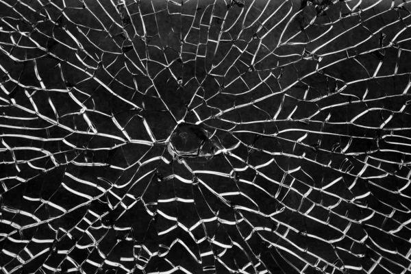 Vidro quebrado janela rachaduras buraco — Fotografia de Stock