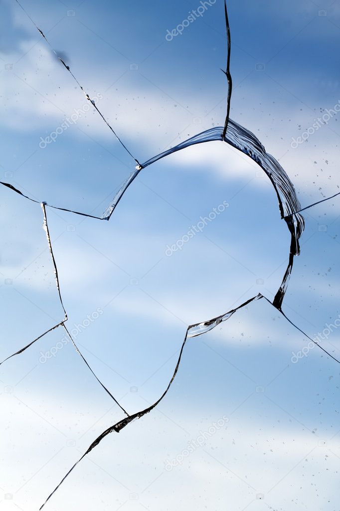 Glass hole cracks broken