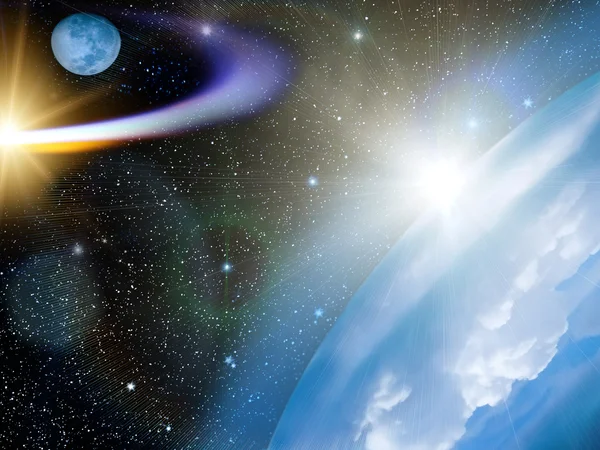 Κομήτης γη αστέρια ουρανό — Φωτογραφία Αρχείου