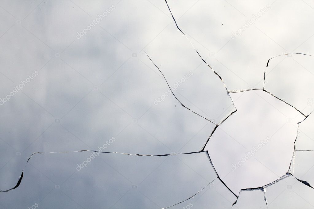 Hole, cracks glass broken